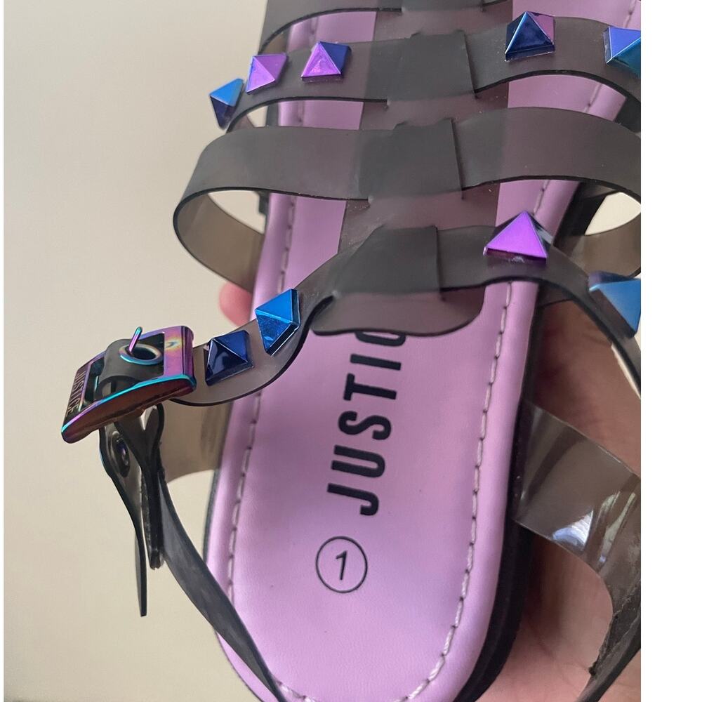 Justice Girls Size 1 Studded Jelly Fisherman Black Platform Sandals - Picture 9 of 13